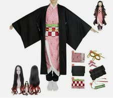 Demon Slayer Nezuko Kamado Costume Outfit+Wig Set Halloween Cosplay Anime outfit