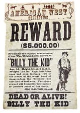 American Wild West Billy The Kid Replica Parchment Wanted Poster 25x20cms New
