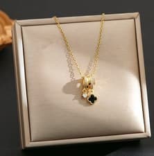 Stainless Steel Black Clover Pendant Necklace For Women