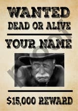 Personalised Western Wanted Poster Funny Man Cave Metal Wall Sign Cowboy Gift