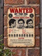 Serial Killer TED BUNDY  Most Wanted Poster Metal Vintage Looking Sign 20x15cm
