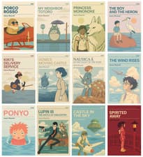 Studio Ghibli Miyazaki Anime Minimal Film Classic Poster Prints Framed, Unframed
