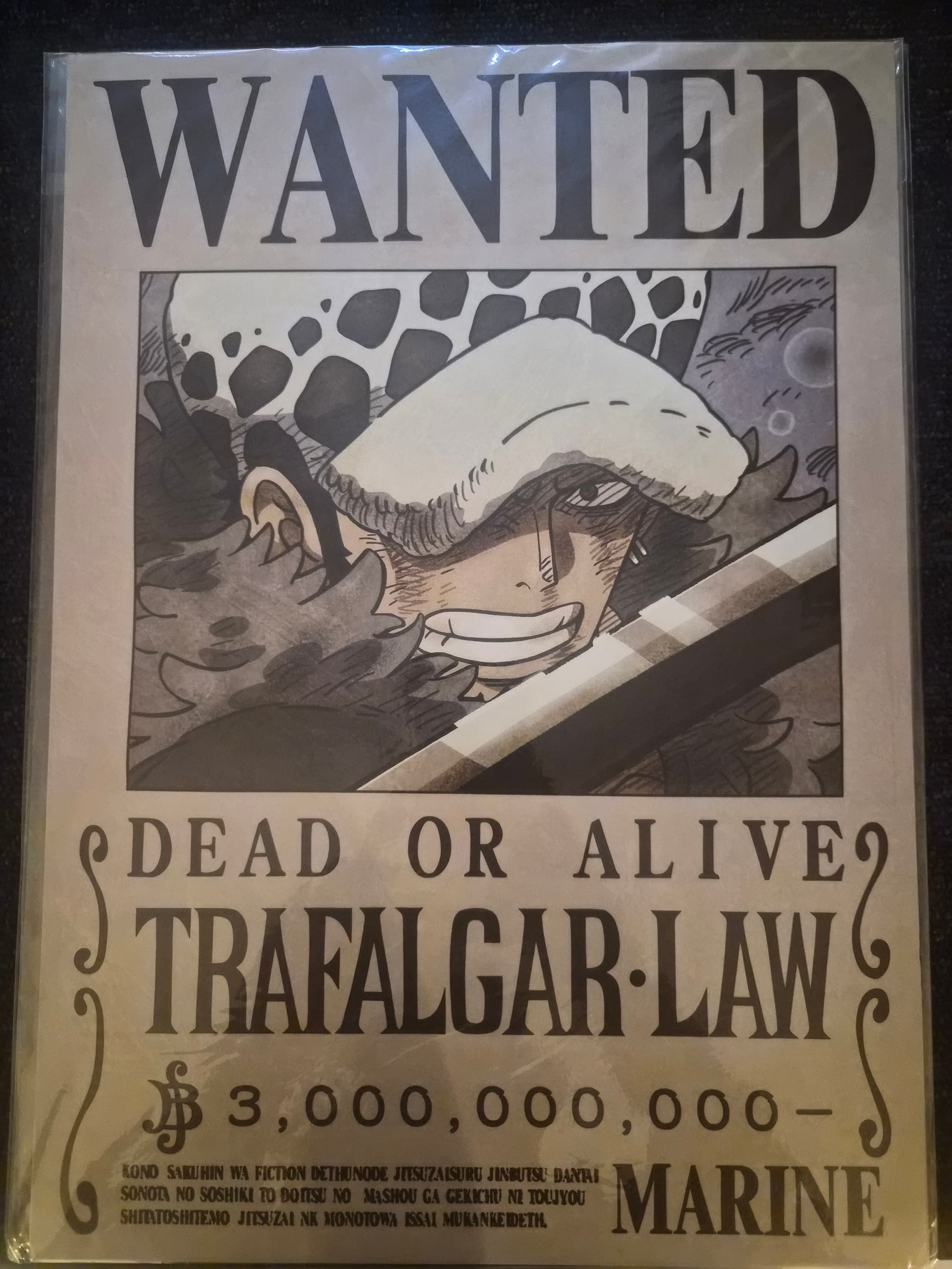 One Piece Wanted Poster — Trafalgar D. Water Law (3,000,000,000 Berry Bounty) — Sealed