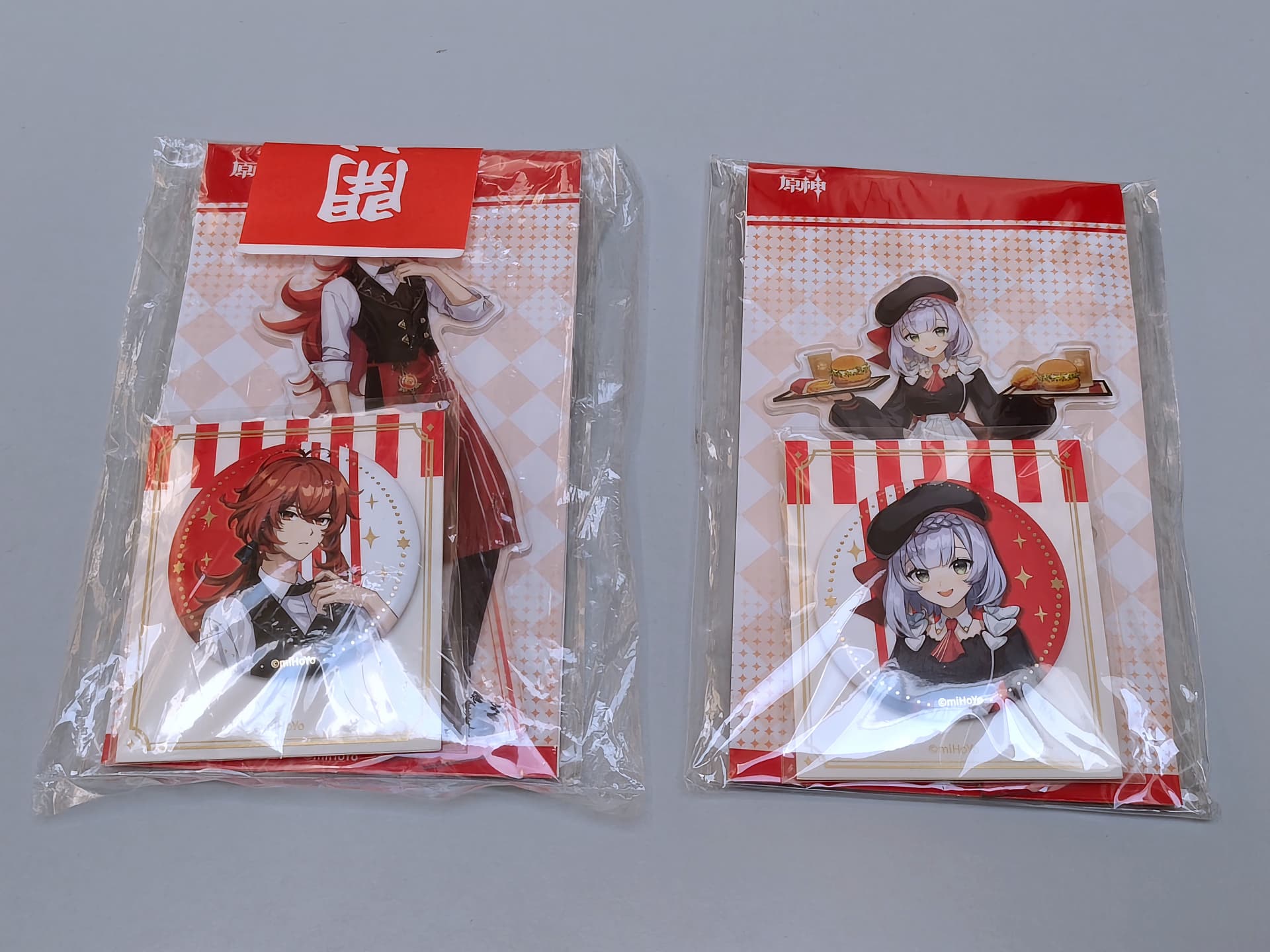 Genshin Impact x KFC Collaboration Acrylic Stand & Badge Set - Diluc & Noelle — image 1