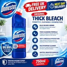 Domestos Original Thick Bleach disinfectant eliminates 99.99% of bacteria 750 ml