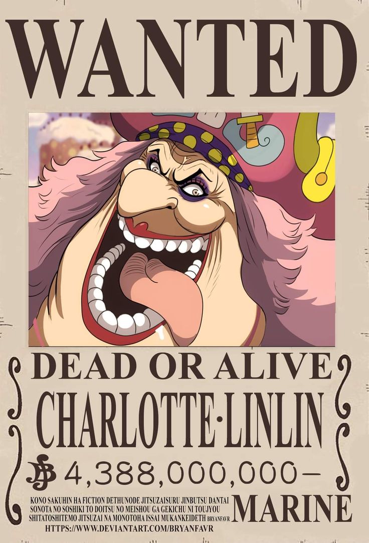 Charlotte Linlin (Big Mom) wanted poster, wielder of the Soru Soru no Mi