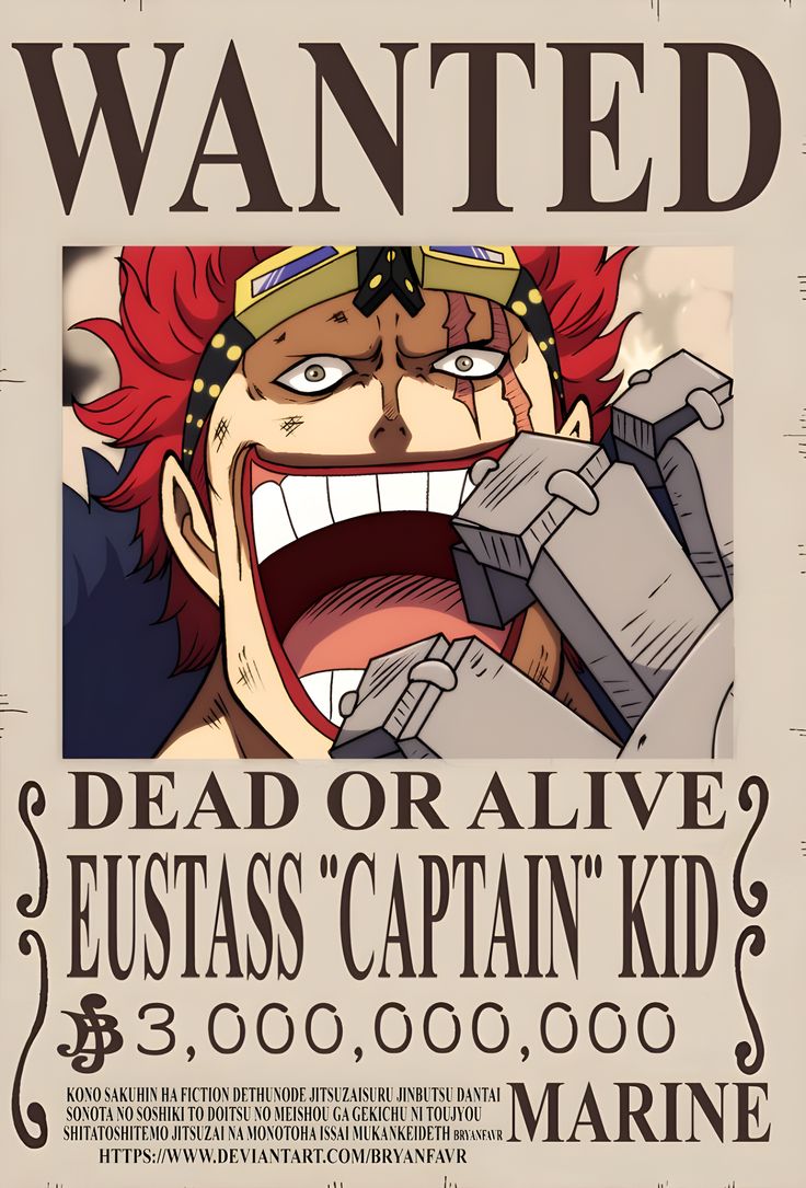 Eustass Kid wanted poster, wielder of the Jiki Jiki no Mi